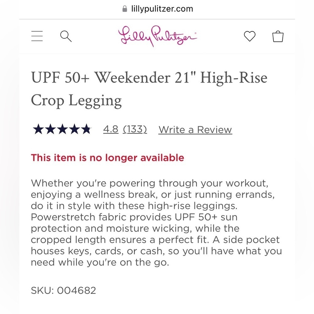 Lilly Pulitzer Luxletic Weekender High Rise Crop Leggings Shell Of A Party XS - Picture 8 of 10
